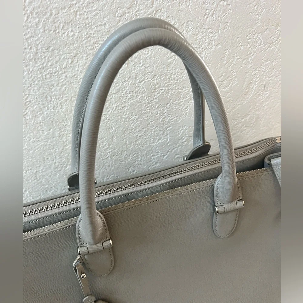 Lauren Ralph Lauren Gray Leather Newbury Double Zip Satchel Crossbody TotePurse
